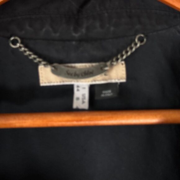 See By Chloe Black 100% Cotton Round Collar Jacket Sz 8 - Picture 3 of 9